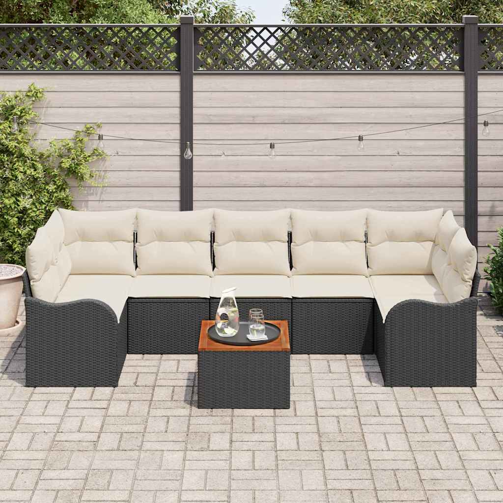 Ensemble de canapé de jardin 8 pcs Noir et Crème polyrotin - XIOS