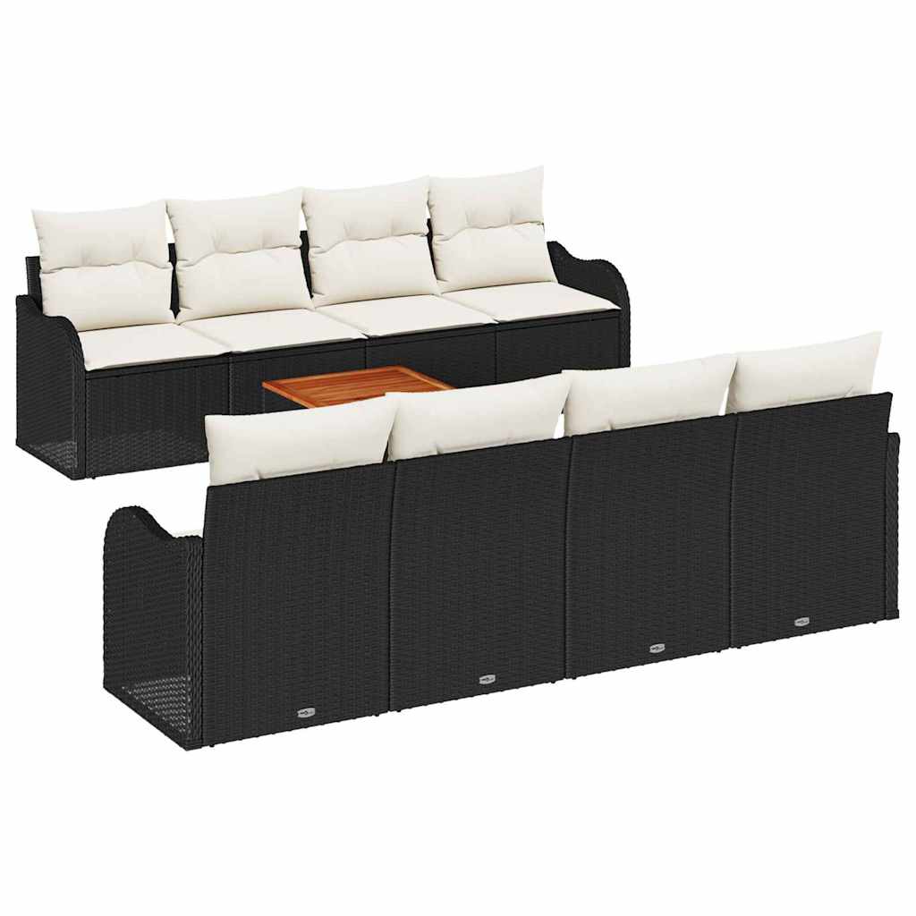 Ensemble de canapé de jardin 9 pcs Noir et Crème polyrotin - XIOS