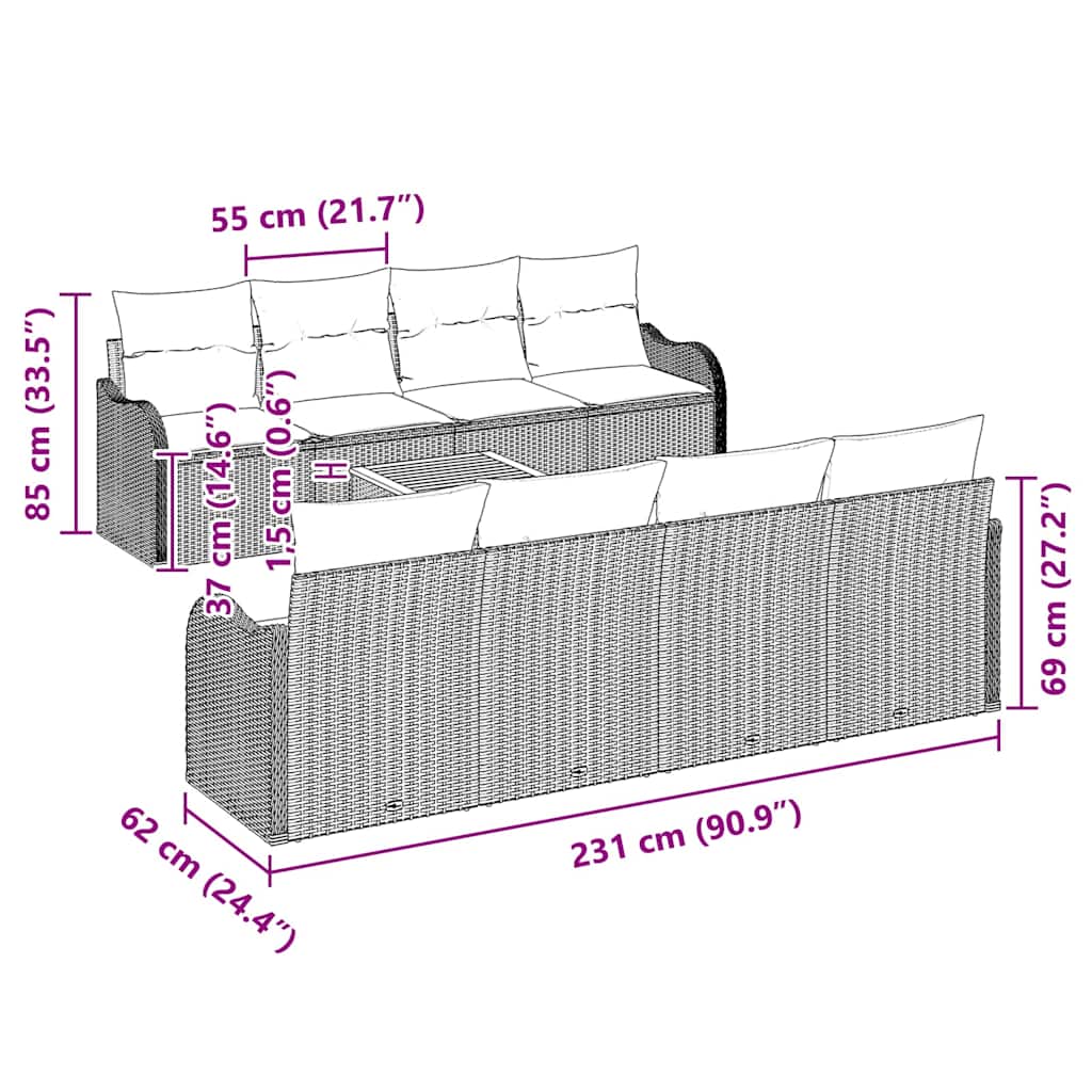 Ensemble de canapé de jardin avec stockage 9 pcs Gris polyrotin - XIOS