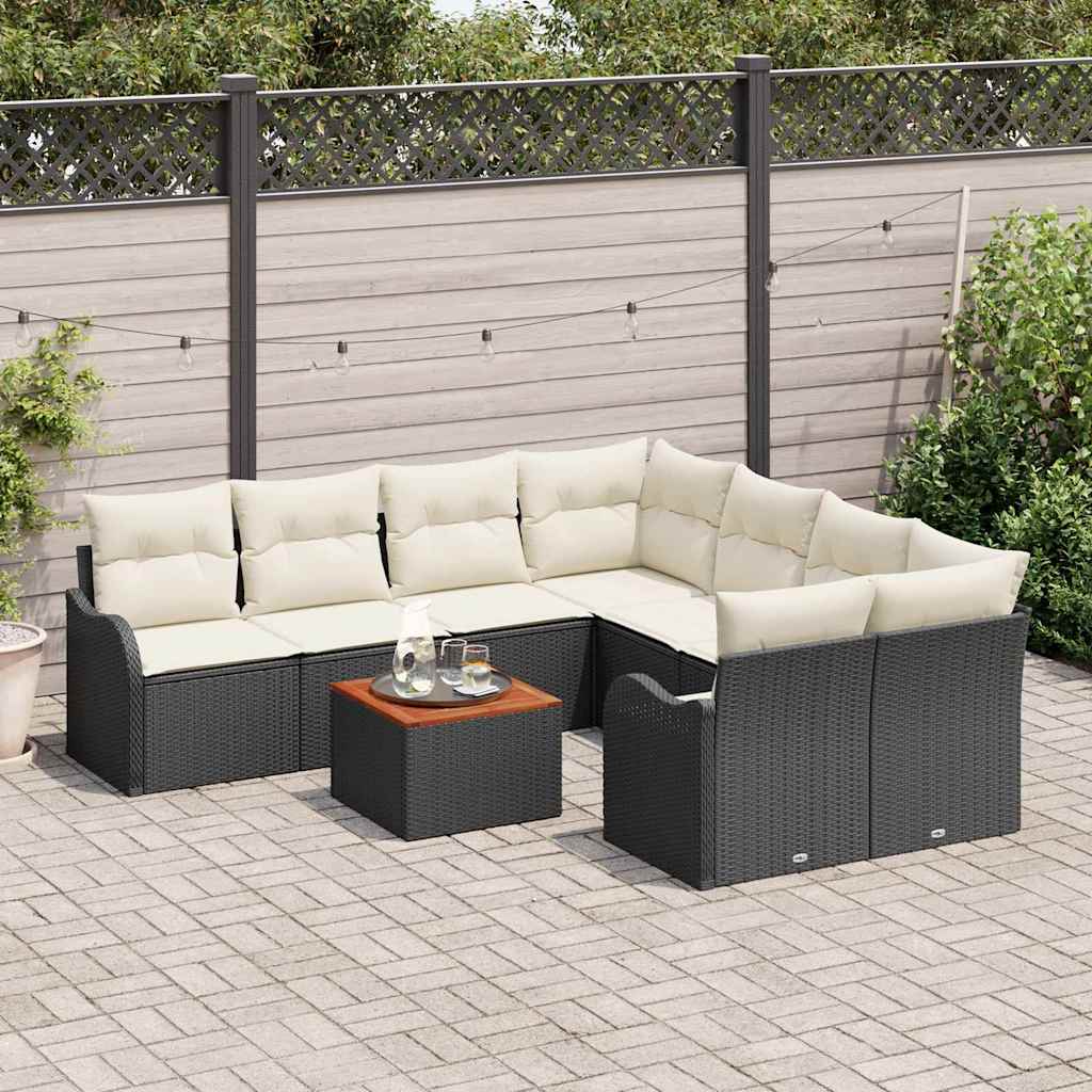 Ensemble de canapé de jardin 9 pcs Noir et Crème polyrotin - XIOS