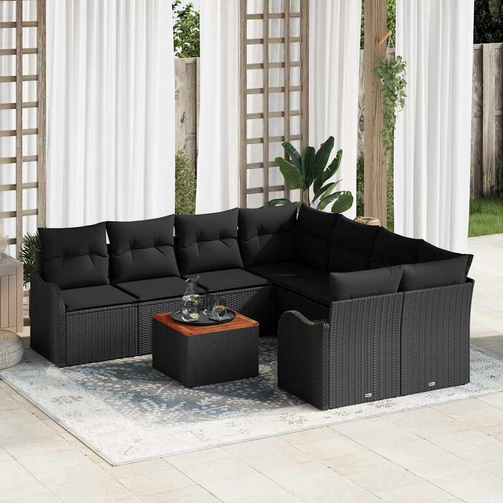 Ensemble de canapé de jardin avec stockage 9 pcs Noir polyrotin - XIOS