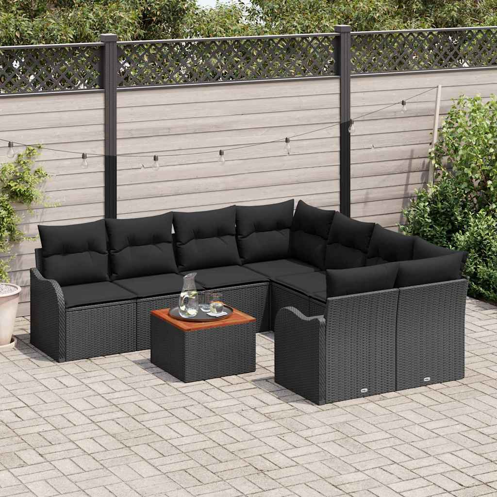 Ensemble de canapé de jardin avec stockage 9 pcs Noir polyrotin - XIOS