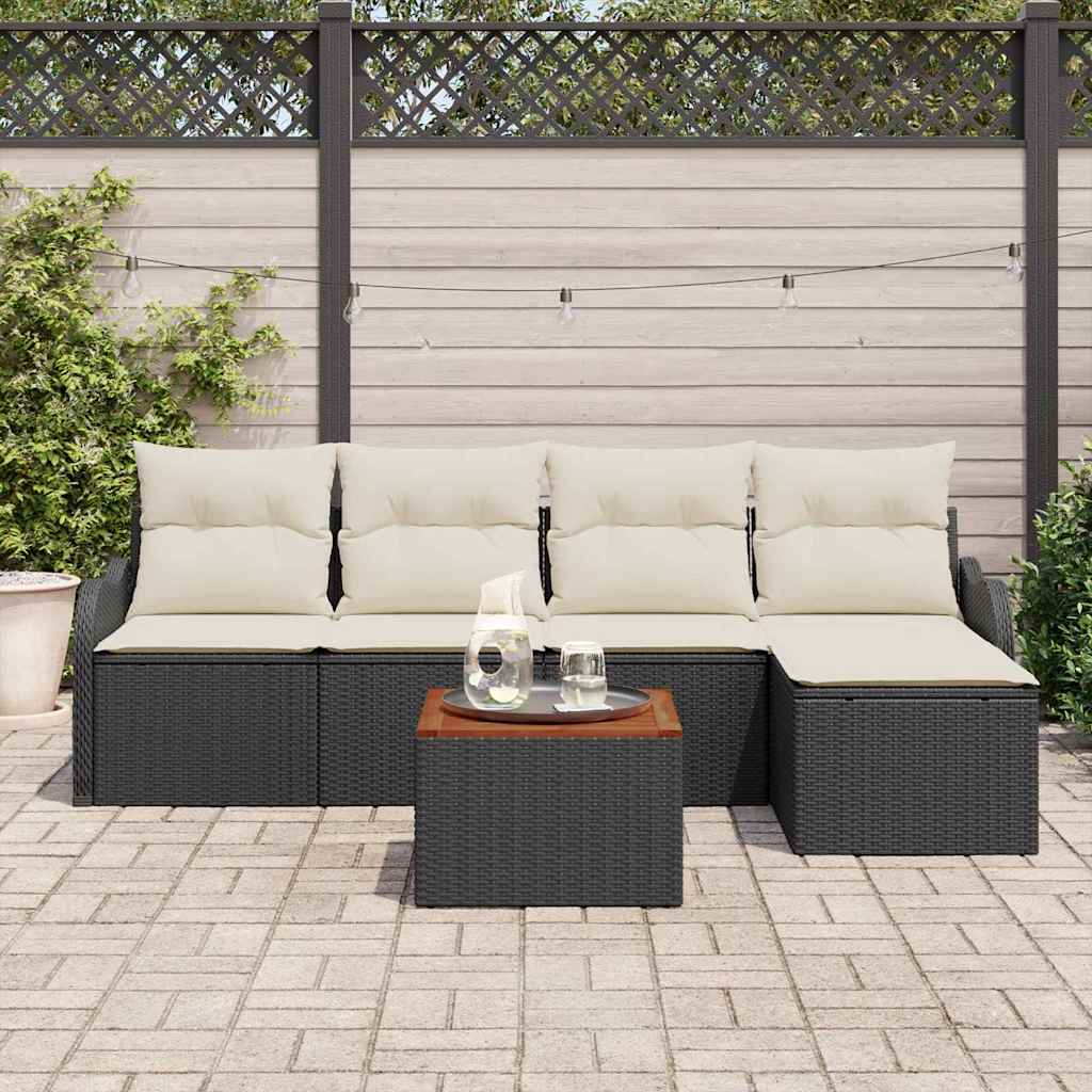 Ensemble de canapé de jardin 6 pcs Noir et Crème polyrotin - XIOS