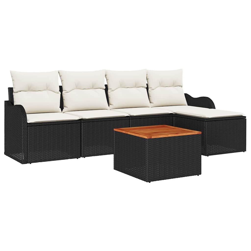 Ensemble de canapé de jardin 6 pcs Noir et Crème polyrotin - XIOS