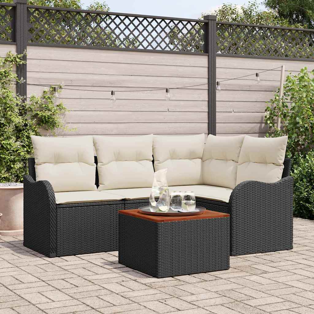 Ensemble de canapé de jardin 5 pc Noir et Crème polyrotin
