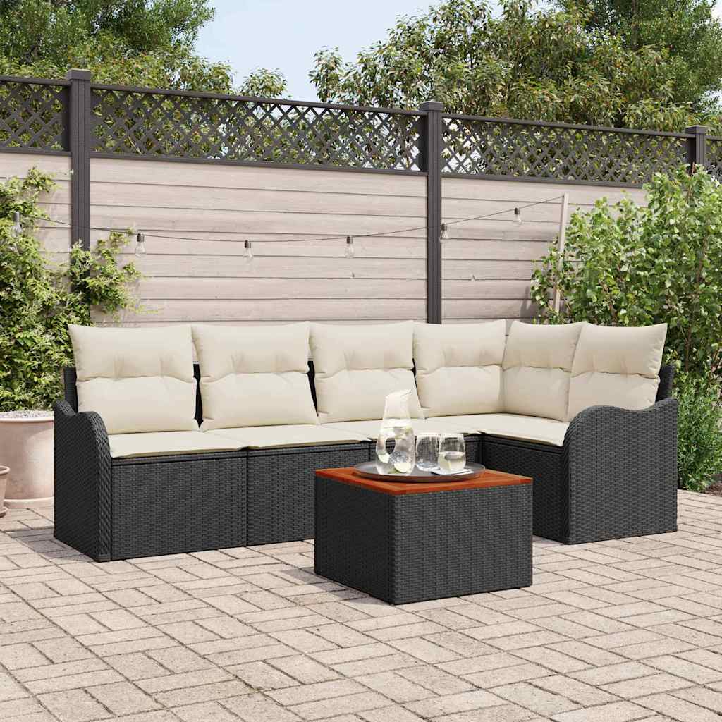 Ensemble de canapé de jardin 6 pcs Noir et Crème polyrotin - XIOS