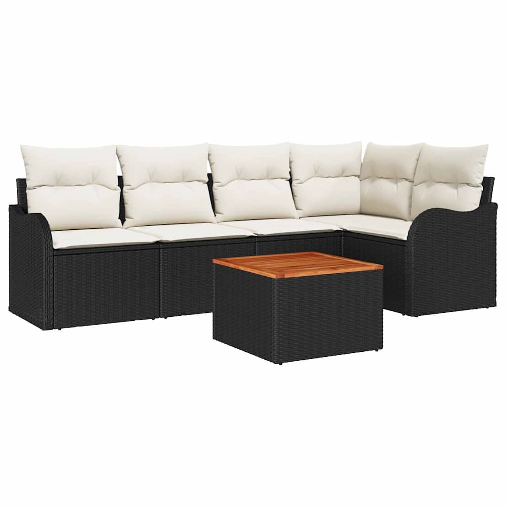 Ensemble de canapé de jardin 6 pcs Noir et Crème polyrotin - XIOS
