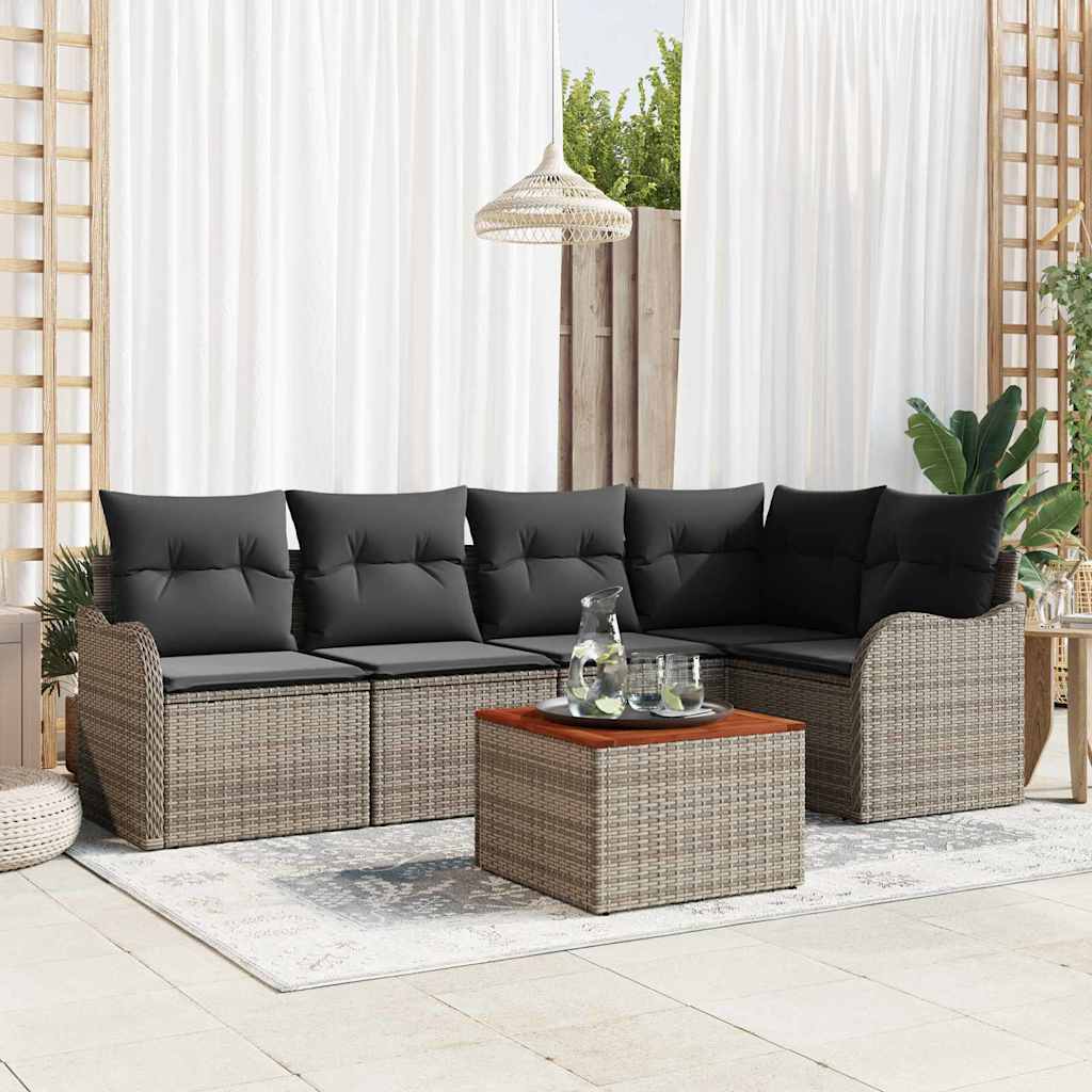 Ensemble de canapé de jardin 6 pc Gris polyrotin