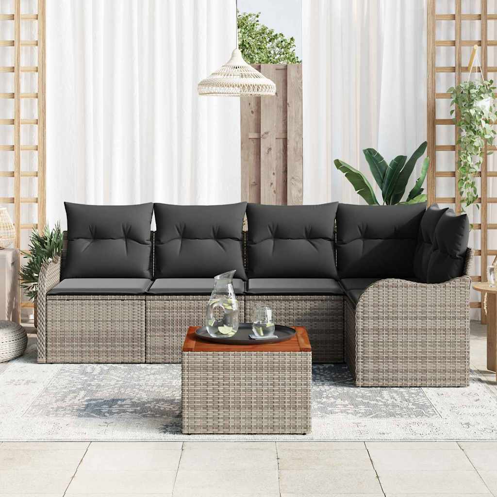 Ensemble de canapé de jardin 6 pc Gris polyrotin