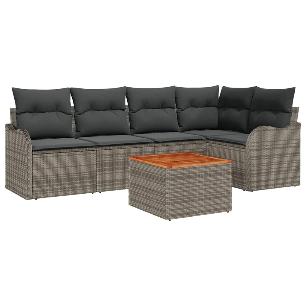 Ensemble de canapé de jardin 6 pc Gris polyrotin