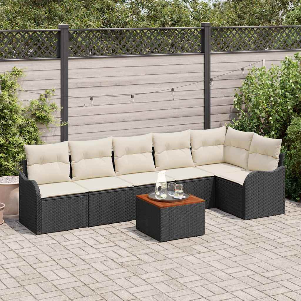 Ensemble de canapé de jardin 7 pcs Noir et Crème polyrotin - XIOS