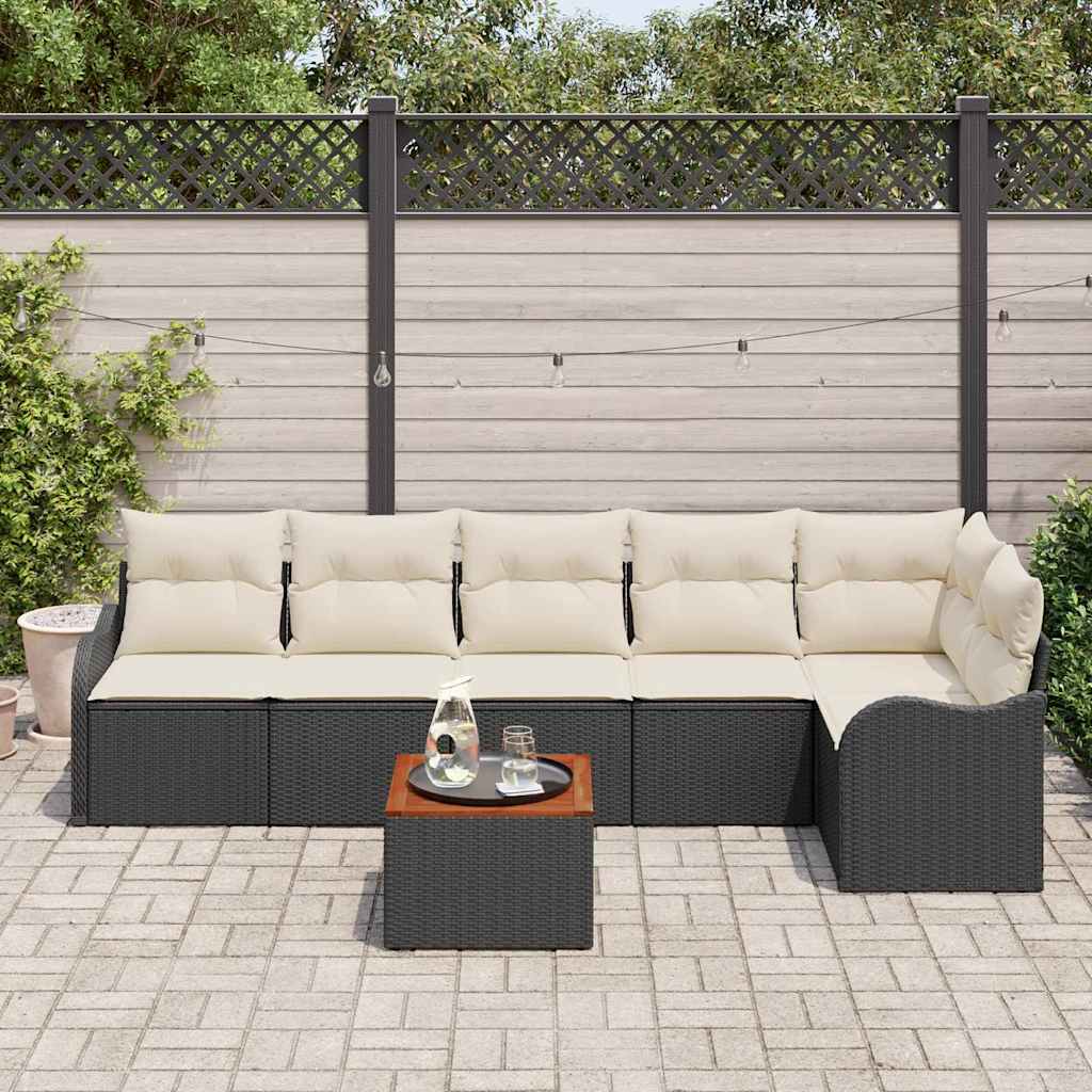Ensemble de canapé de jardin 7 pcs Noir et Crème polyrotin - XIOS