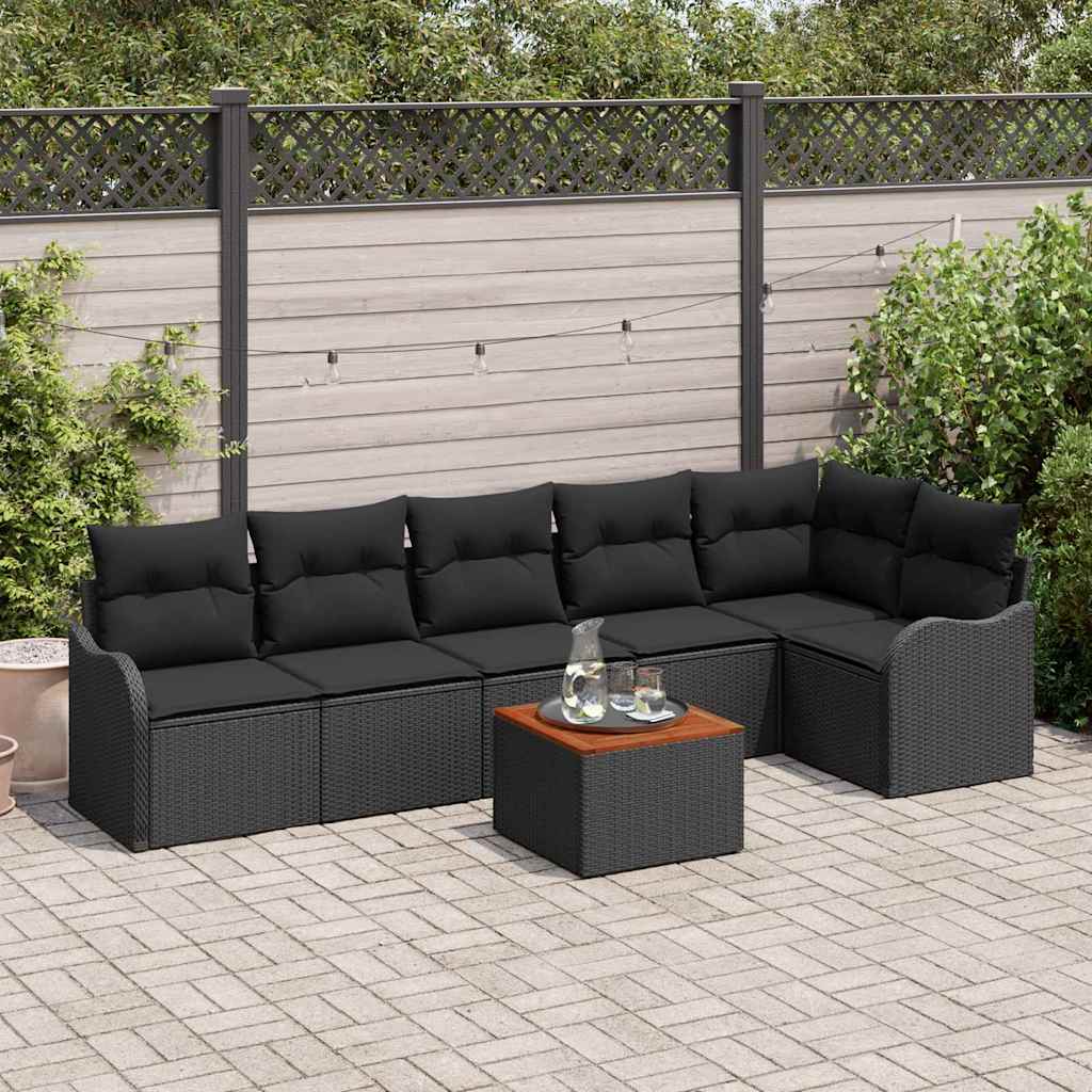 Ensemble de canapé de jardin avec stockage 7 pcs Noir polyrotin - XIOS