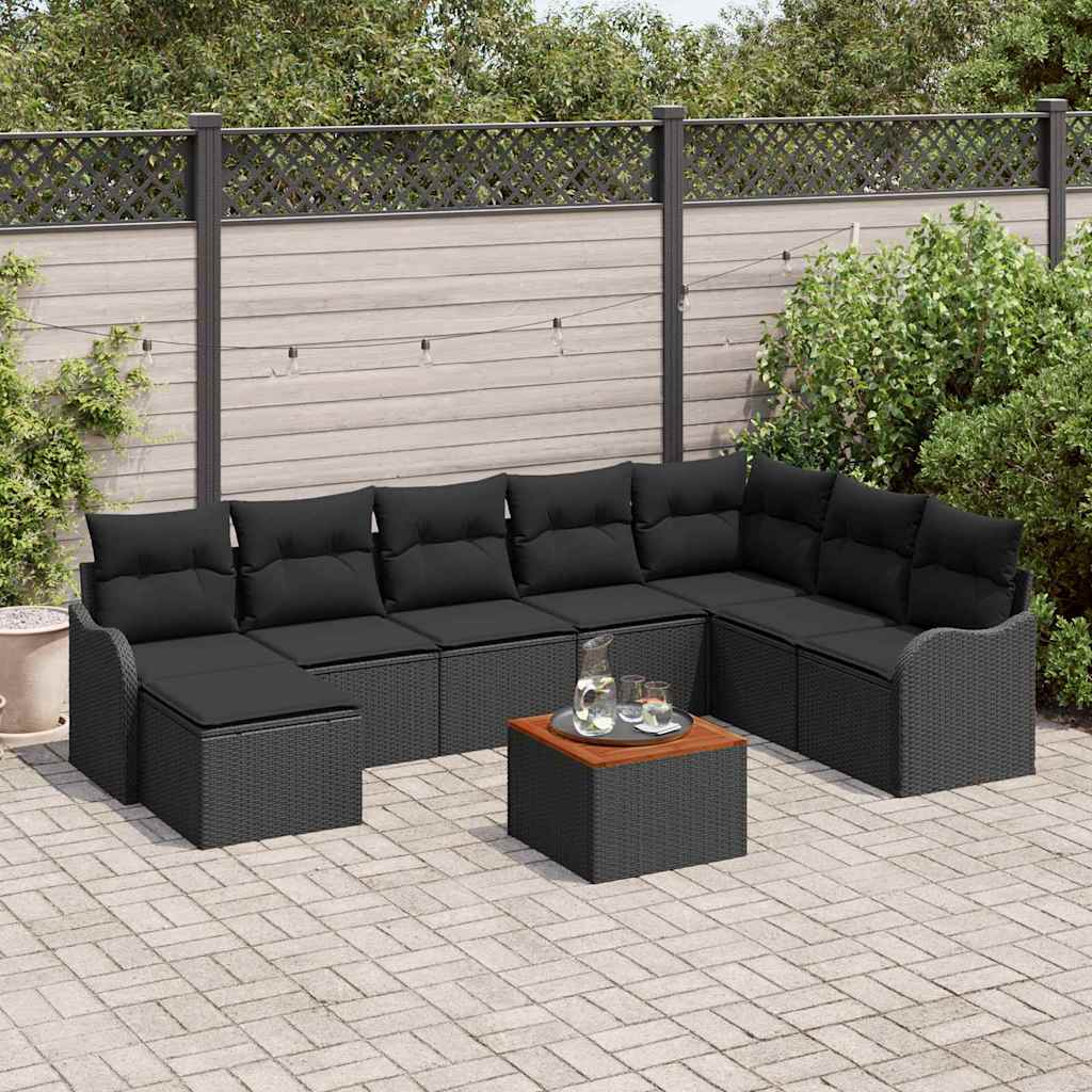 Ensemble de canapé de jardin avec stockage 9 pcs Noir polyrotin - XIOS