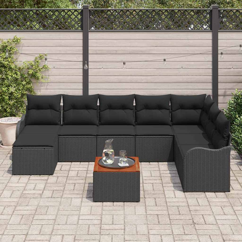 Ensemble de canapé de jardin avec stockage 9 pcs Noir polyrotin - XIOS