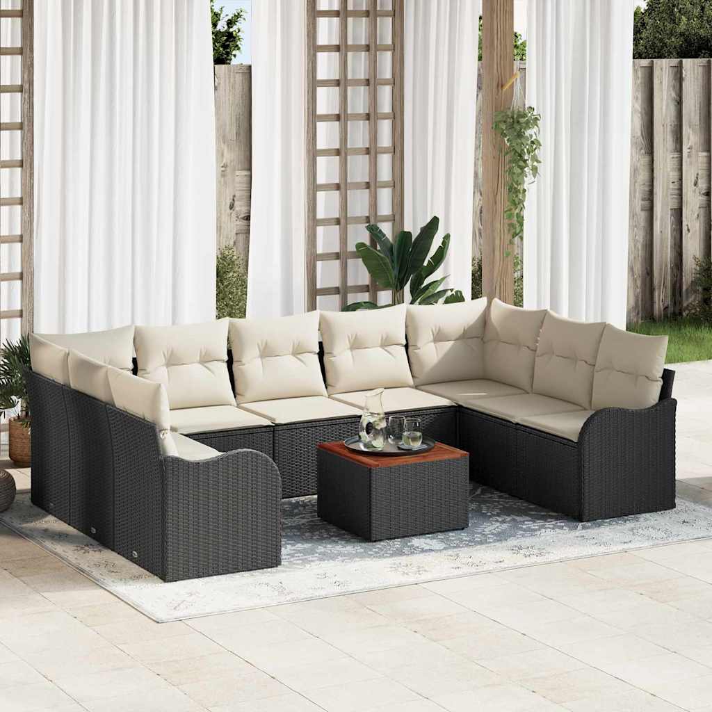 Ensemble de canapé de jardin 10 pcs Noir et Crème polyrotin - XIOS