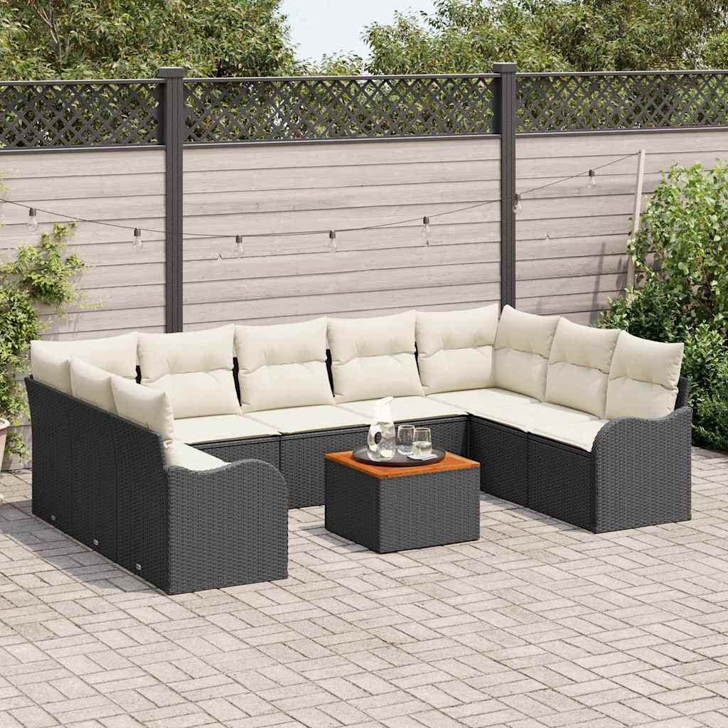 Ensemble de canapé de jardin 10 pcs Noir et Crème polyrotin - XIOS