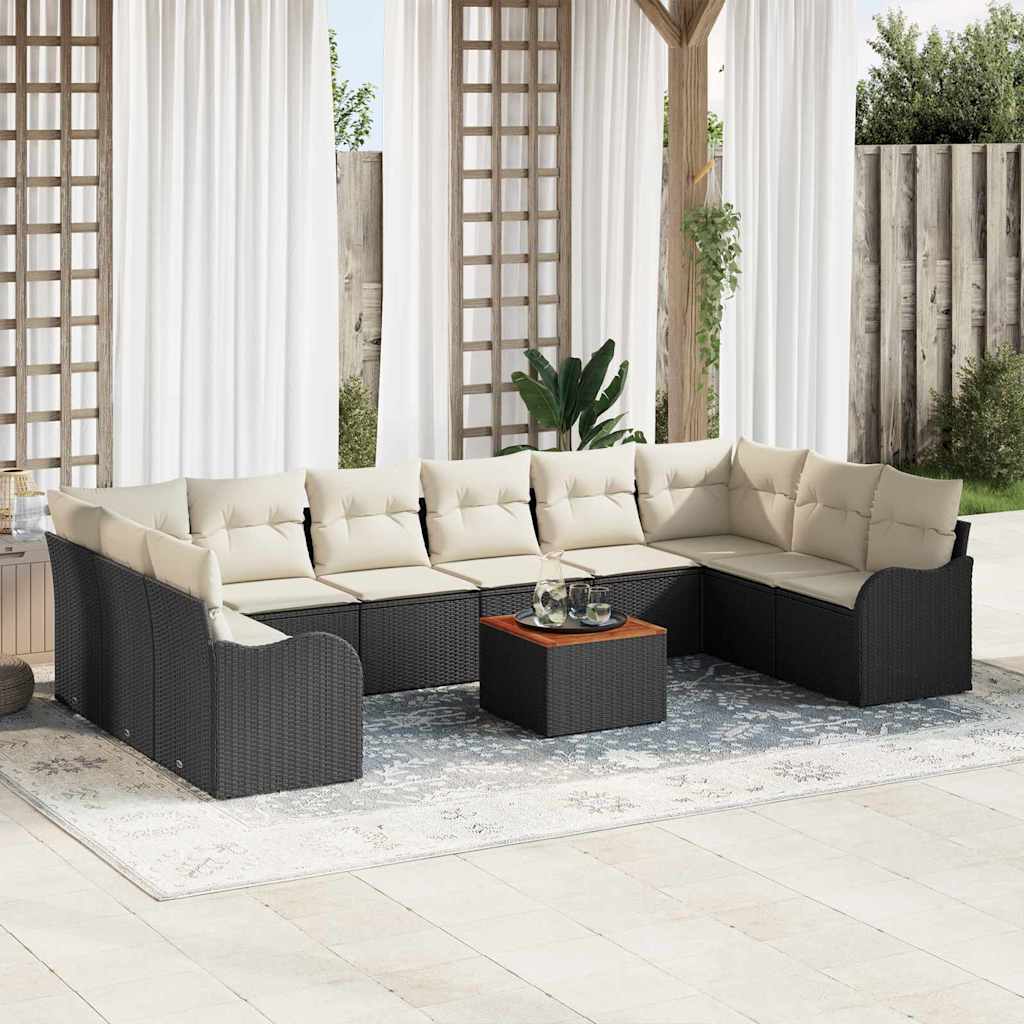 Ensemble de canapé de jardin 11 pcs Noir et Crème polyrotin - XIOS