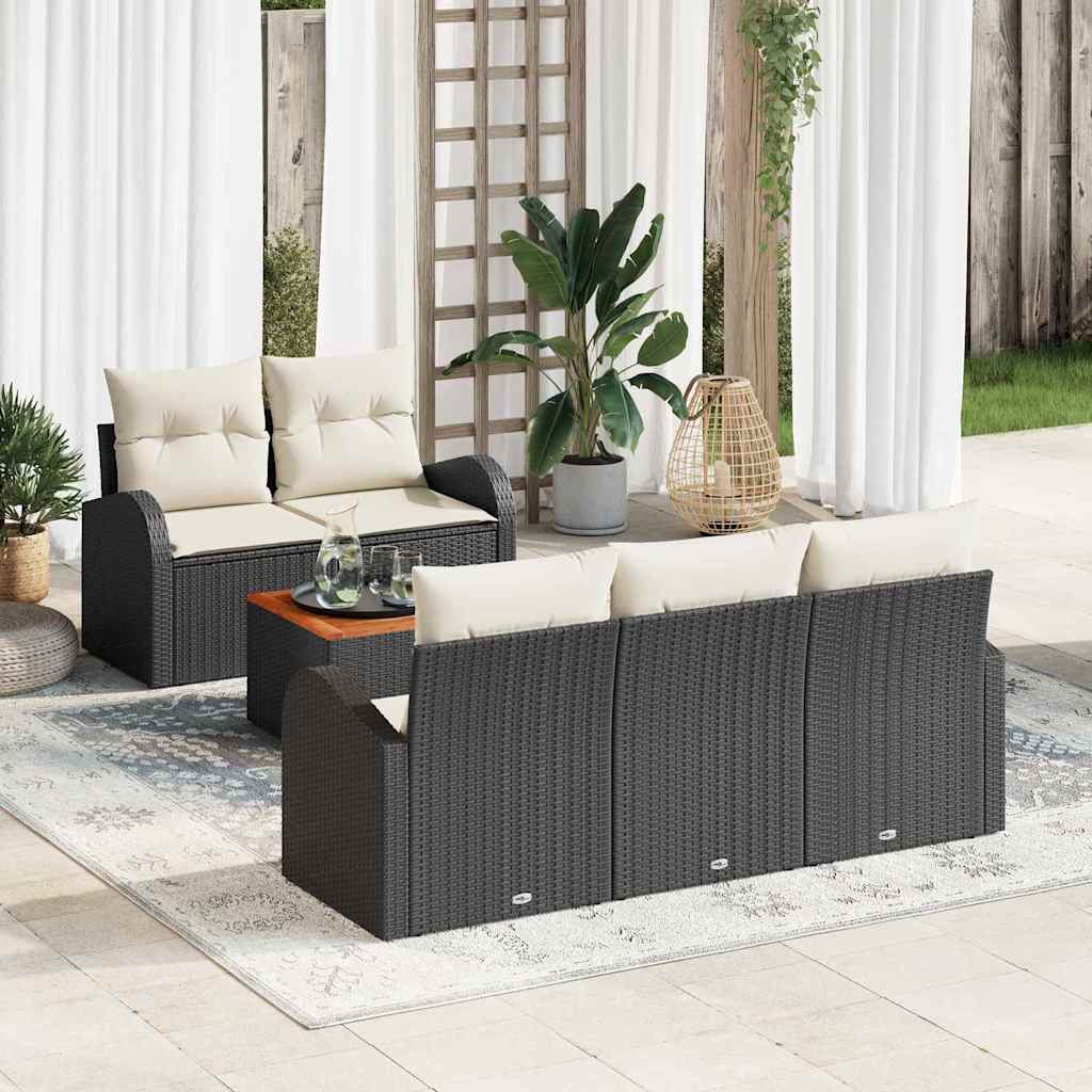 Ensemble de canapé de jardin 6 pcs Noir et Crème polyrotin - XIOS