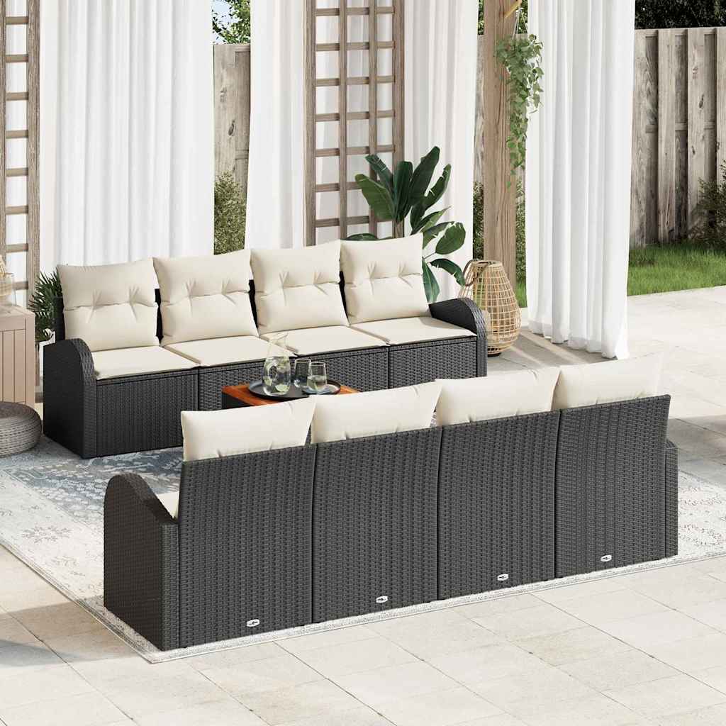 Ensemble de canapé de jardin 9 pcs Noir et Crème polyrotin - XIOS