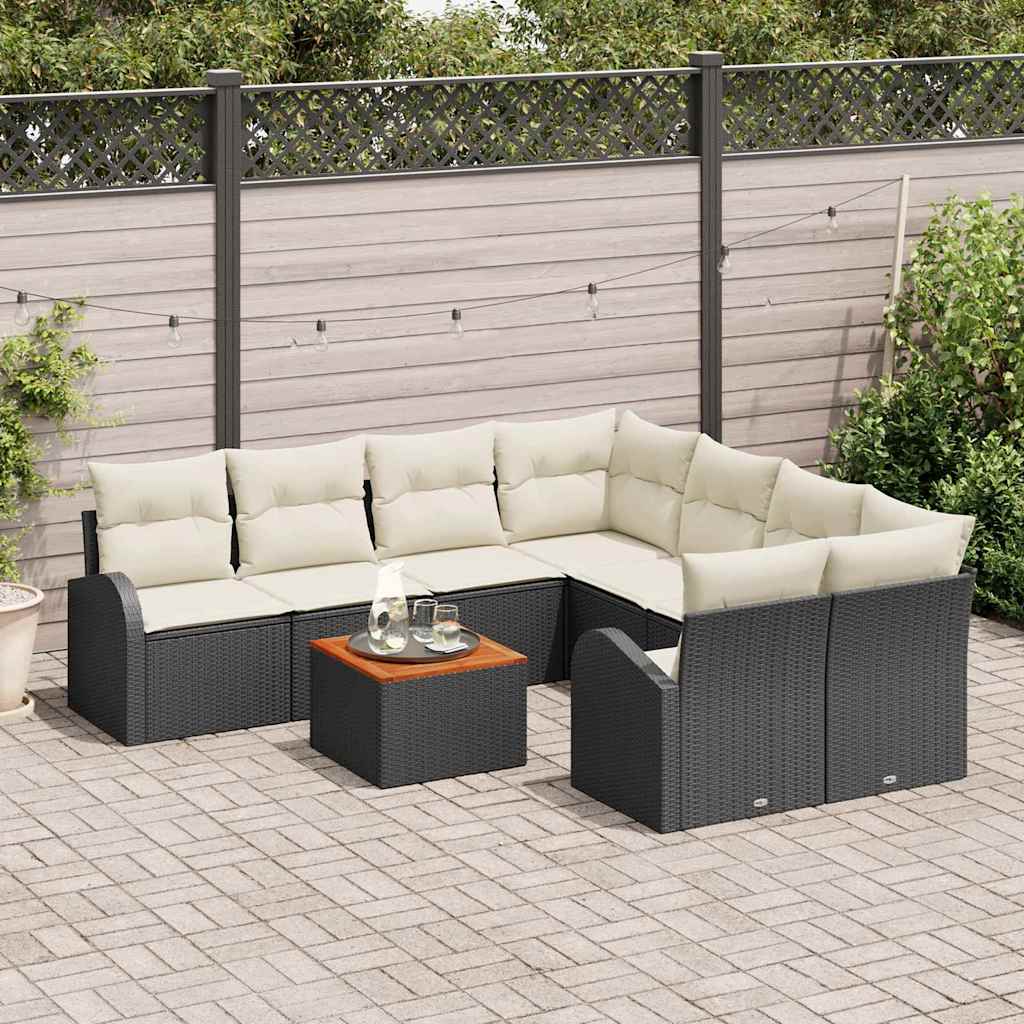 Ensemble de canapé de jardin 9 pcs Noir et Crème polyrotin - XIOS