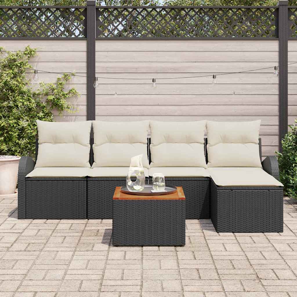 Ensemble de canapé de jardin 6 pcs Noir et Crème polyrotin - XIOS