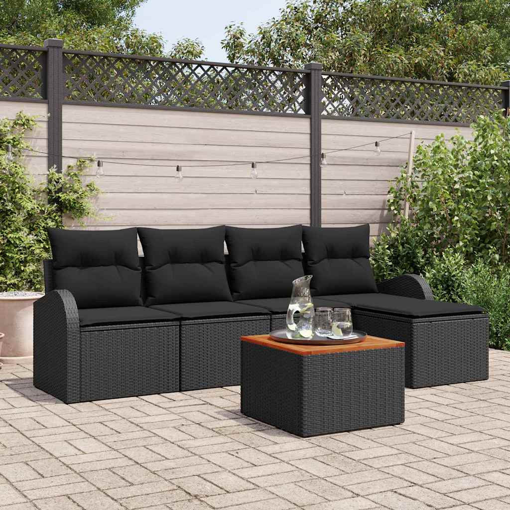 Ensemble de canapé de jardin avec stockage 6 pcs Noir polyrotin - XIOS