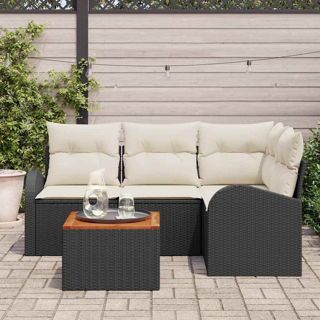 Ensemble de canapé de jardin 5 pc Noir et Crème polyrotin