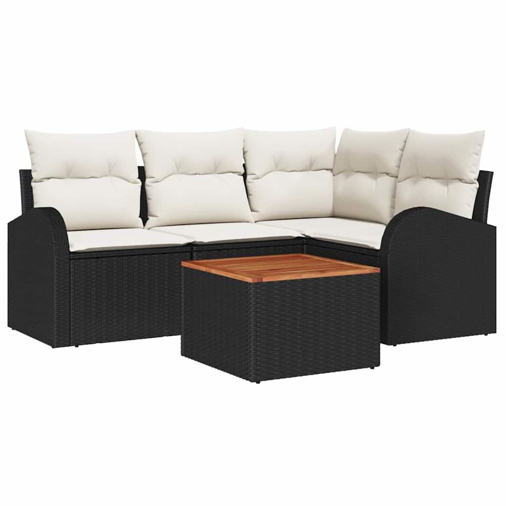Ensemble de canapé de jardin 5 pc Noir et Crème polyrotin