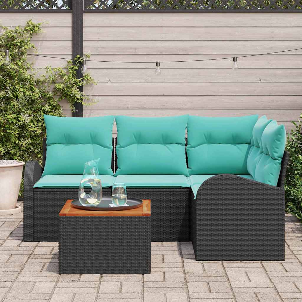 Ensemble de canapé de jardin 5 pcs Noir et turquoise polyrotin