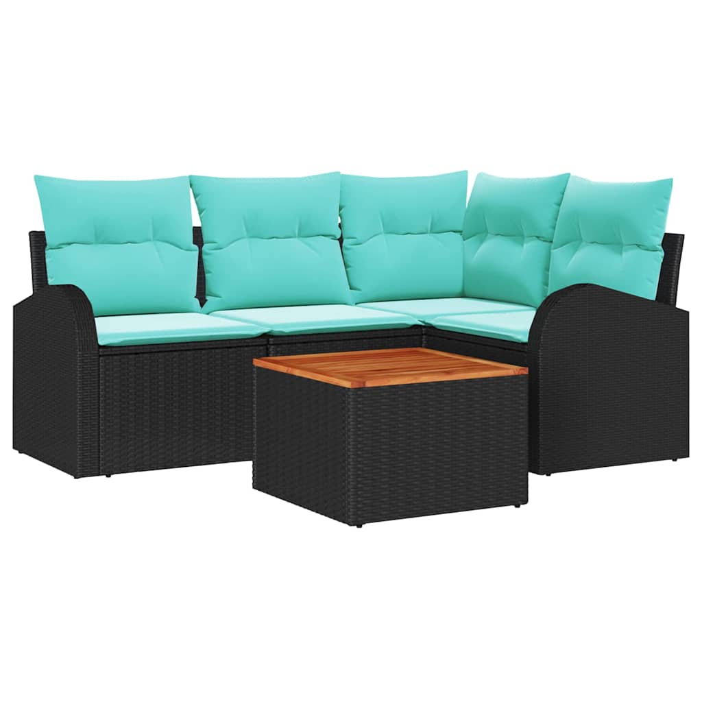 Ensemble de canapé de jardin 5 pcs Noir et turquoise polyrotin