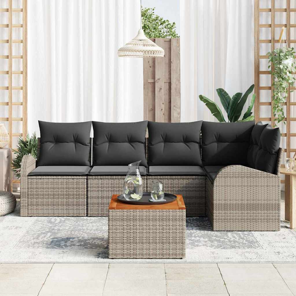 Ensemble de canapé de jardin 6 pc Gris polyrotin