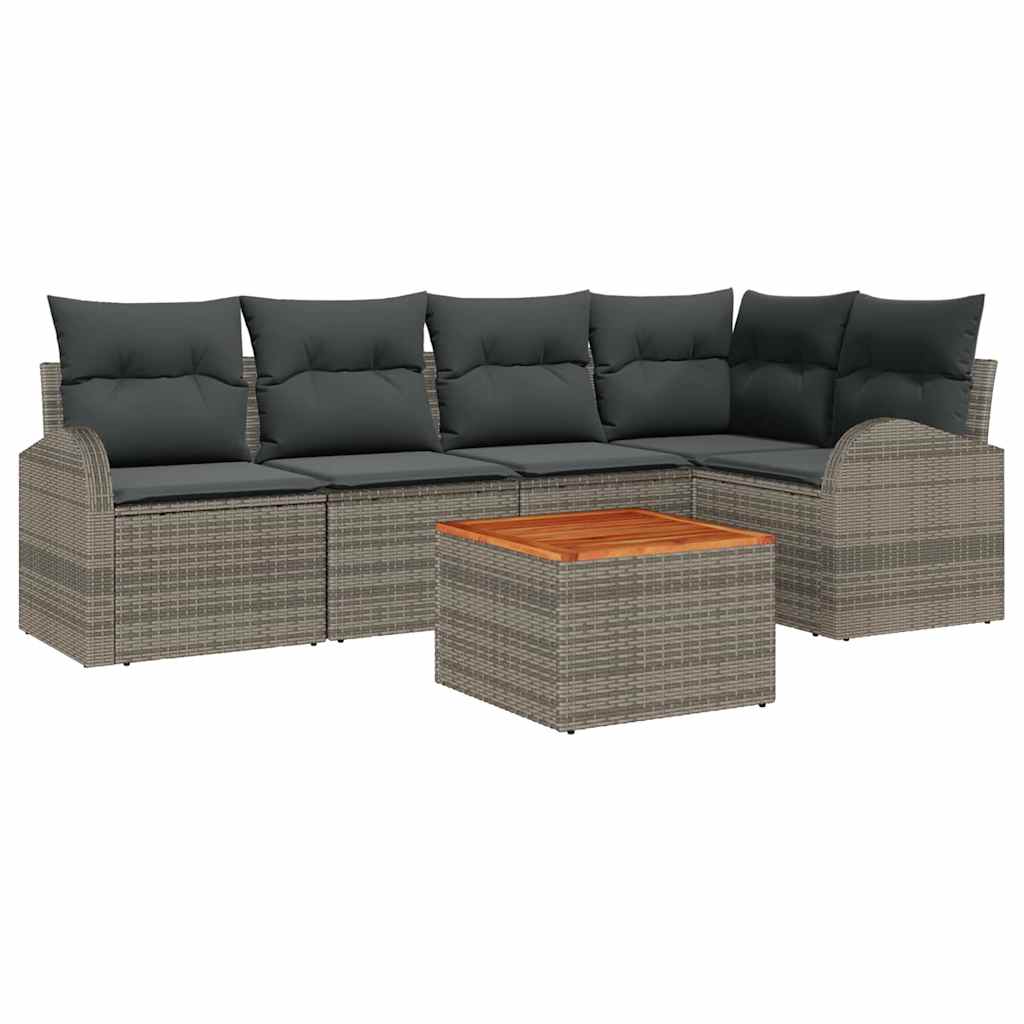 Ensemble de canapé de jardin 6 pc Gris polyrotin