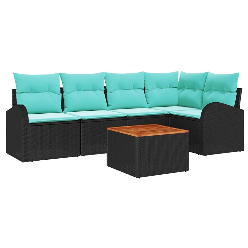 Ensemble de canapé de jardin 6 pcs Noir et turquoise polyrotin