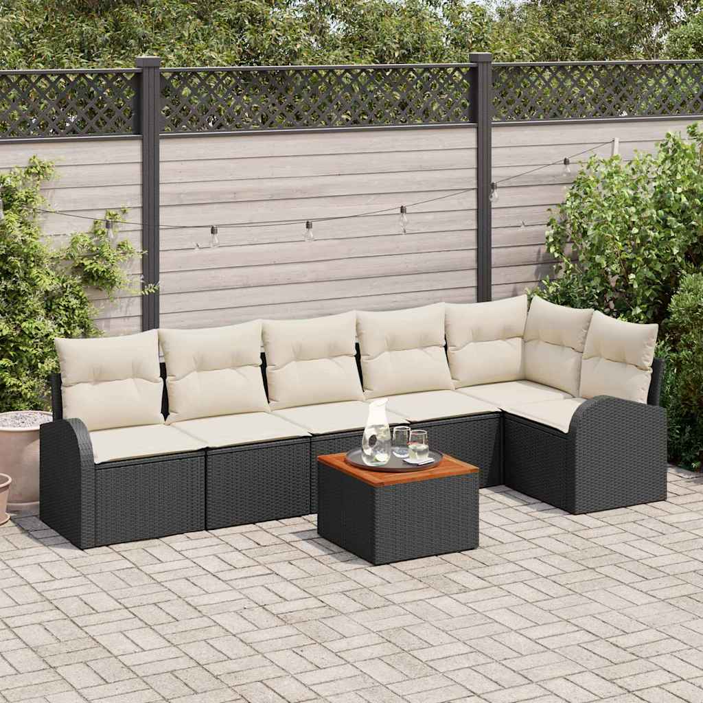 Ensemble de canapé de jardin 7 pcs Noir et Crème polyrotin - XIOS