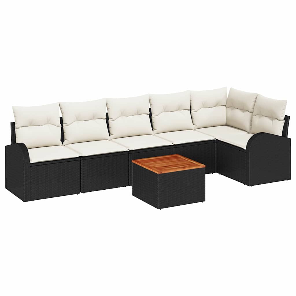 Ensemble de canapé de jardin 7 pcs Noir et Crème polyrotin - XIOS
