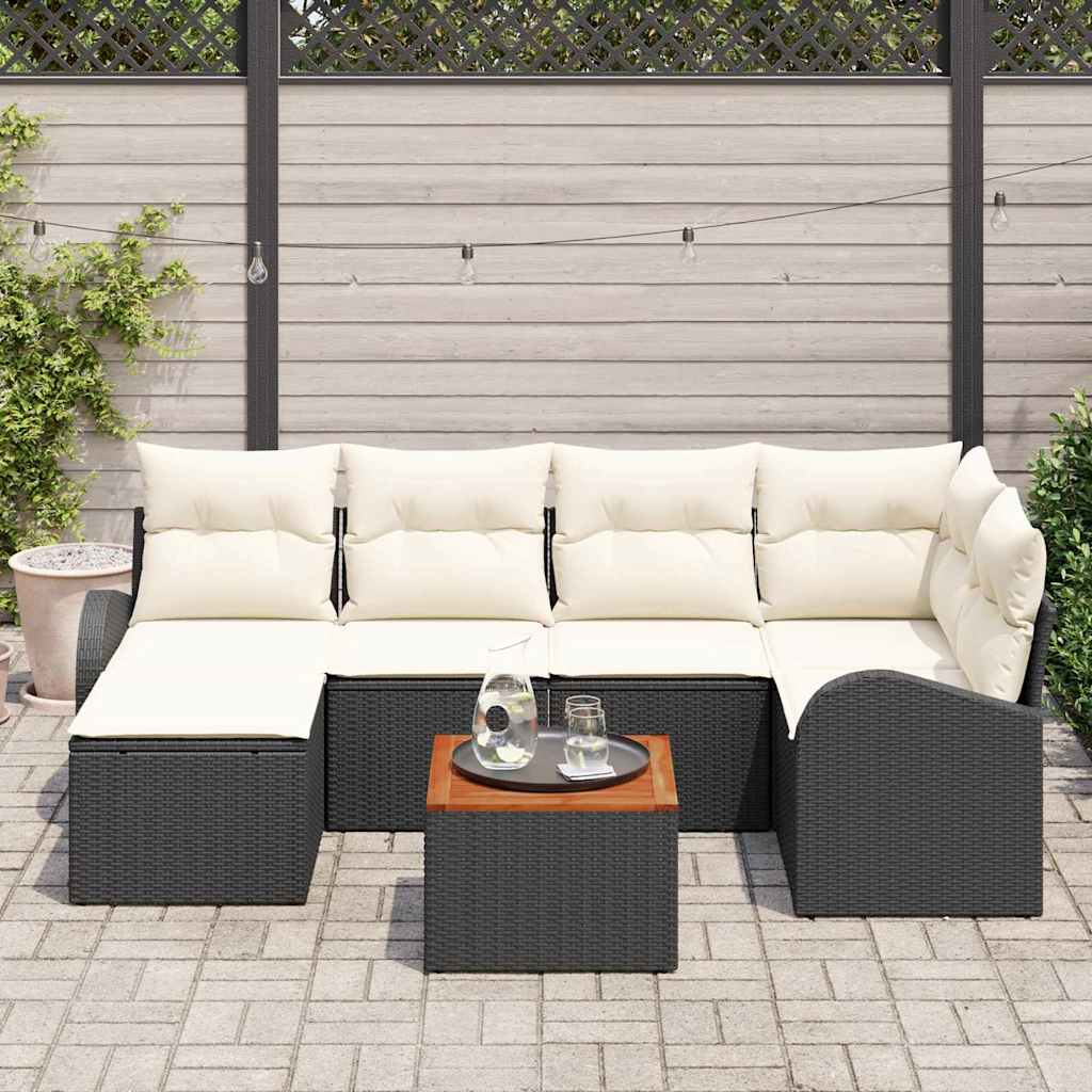 Ensemble de canapé de jardin 7 pcs Noir et Crème polyrotin - XIOS