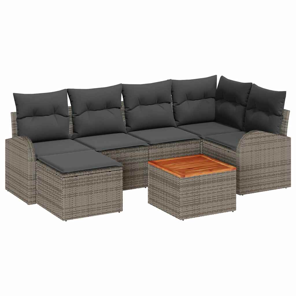 Ensemble de canapé de jardin 7 pc Gris polyrotin