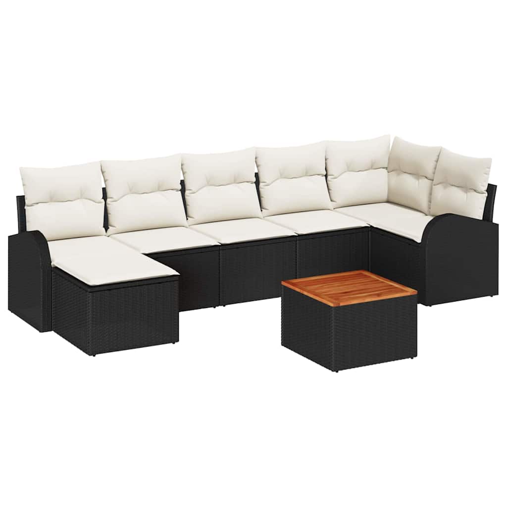 Ensemble de canapé de jardin 8 pc Noir et Crème polyrotin
