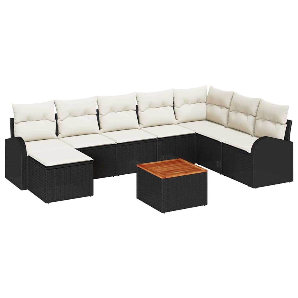 Ensemble de canapé de jardin 9 pc Noir et Crème polyrotin