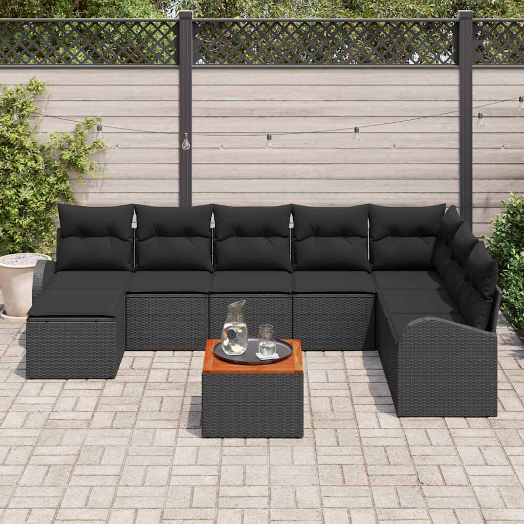 Ensemble de canapé de jardin avec stockage 9 pcs Noir polyrotin - XIOS