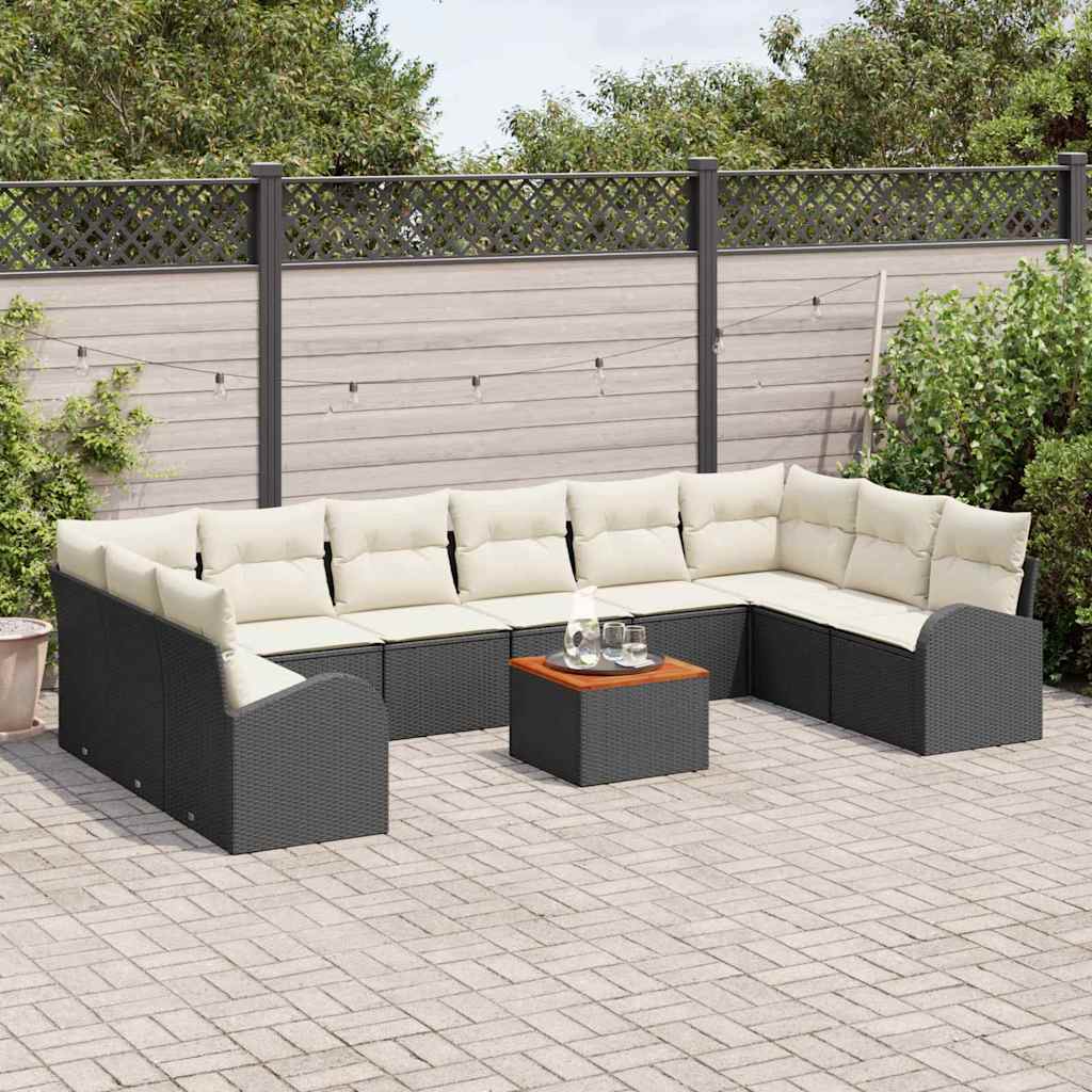 Ensemble de canapé de jardin 11 pcs Noir et Crème polyrotin - XIOS