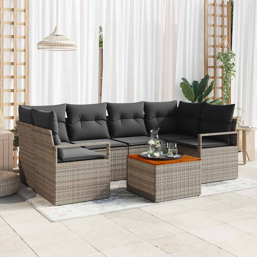 Ensemble de canapé de jardin avec stockage 7 pcs Gris polyrotin - XIOS