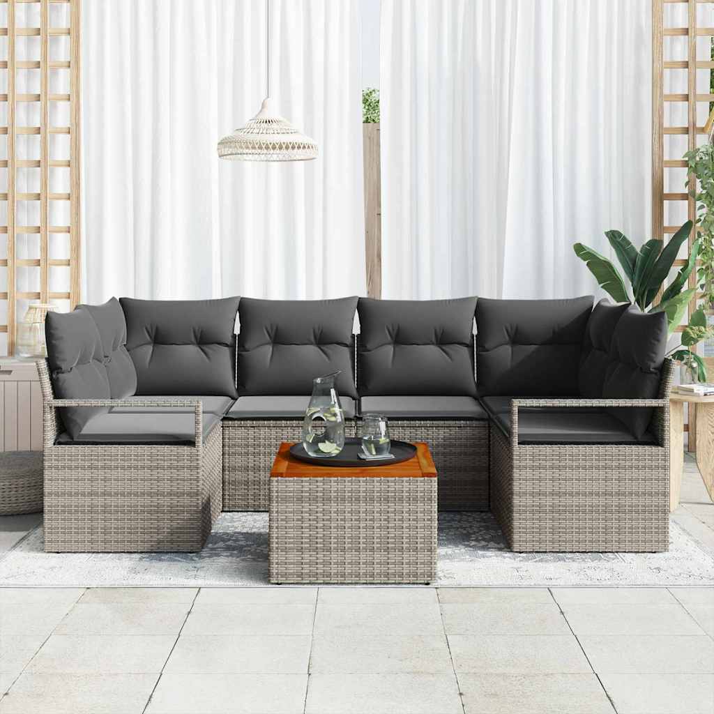 Ensemble de canapé de jardin avec stockage 7 pcs Gris polyrotin - XIOS