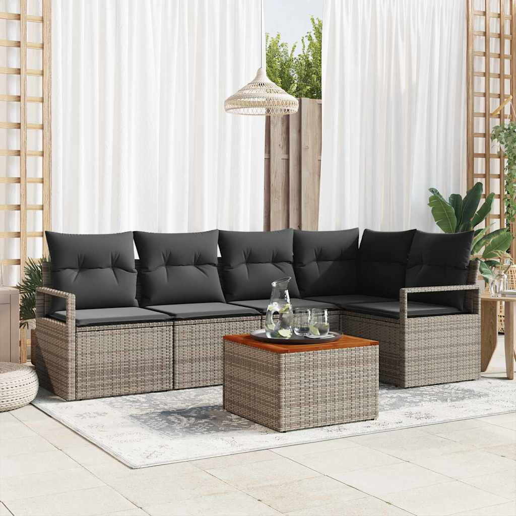 Ensemble de canapé de jardin 6 pc Gris polyrotin