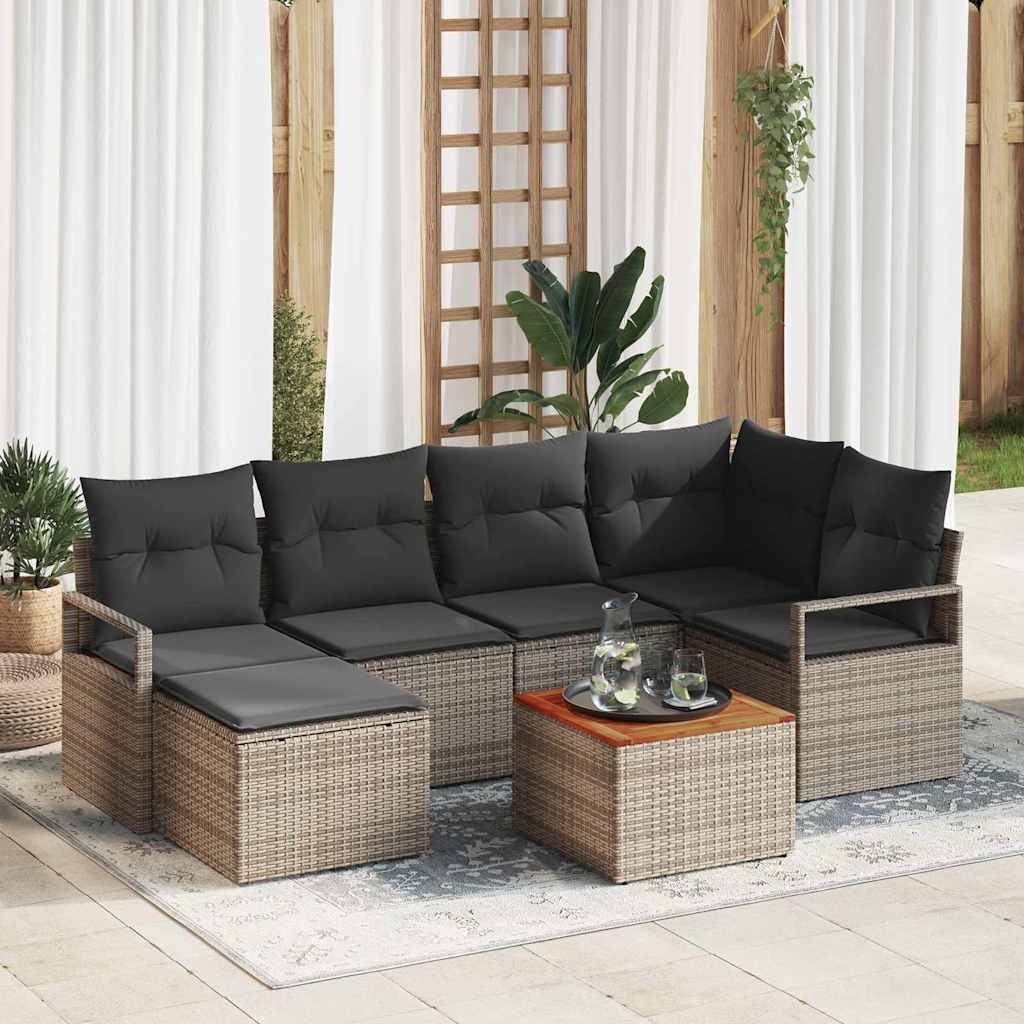 Ensemble de canapé de jardin 7 pc Gris polyrotin