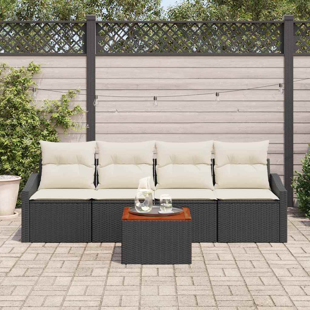 Ensemble de canapé de jardin 5 pcs Noir et Crème polyrotin - XIOS