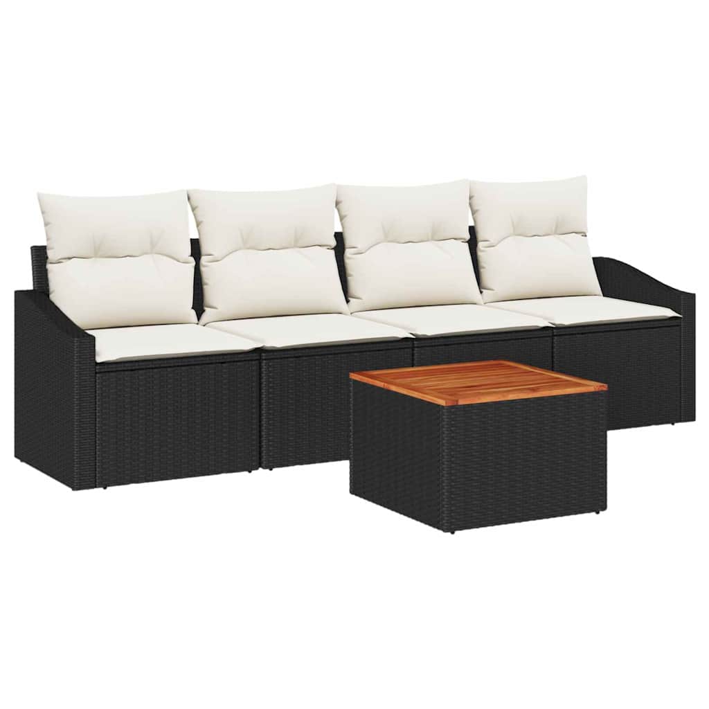 Ensemble de canapé de jardin 5 pcs Noir et Crème polyrotin - XIOS