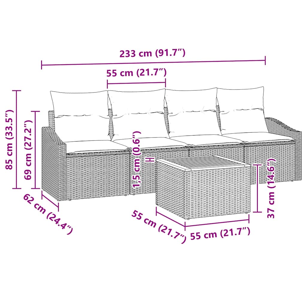 Ensemble de canapé de jardin 5 pcs Noir et Crème polyrotin - XIOS
