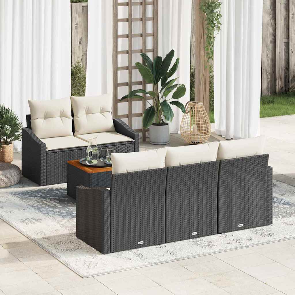 Ensemble de canapé de jardin 6 pcs Noir et Crème polyrotin - XIOS